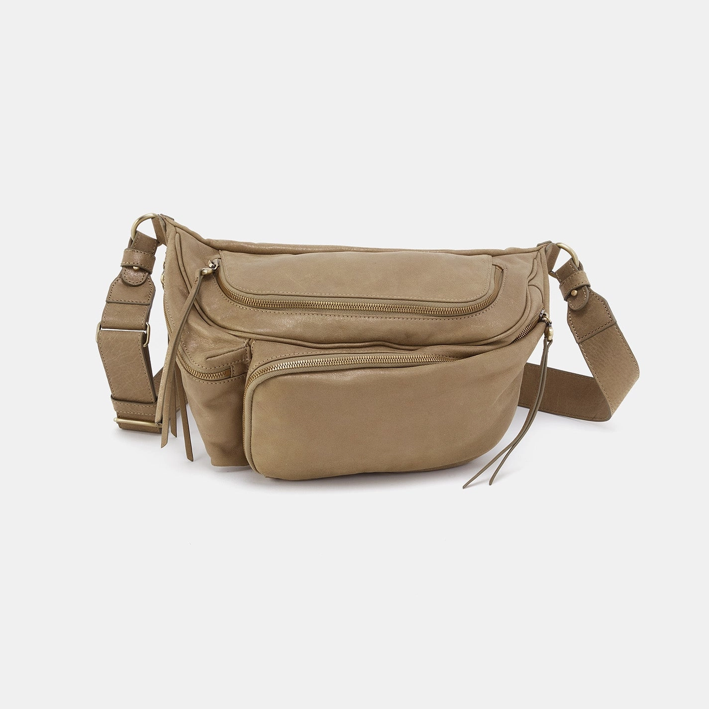 Functional Companion Quality Finish Via Belt Bag Sling In Metallic Leather - Burnished Sage