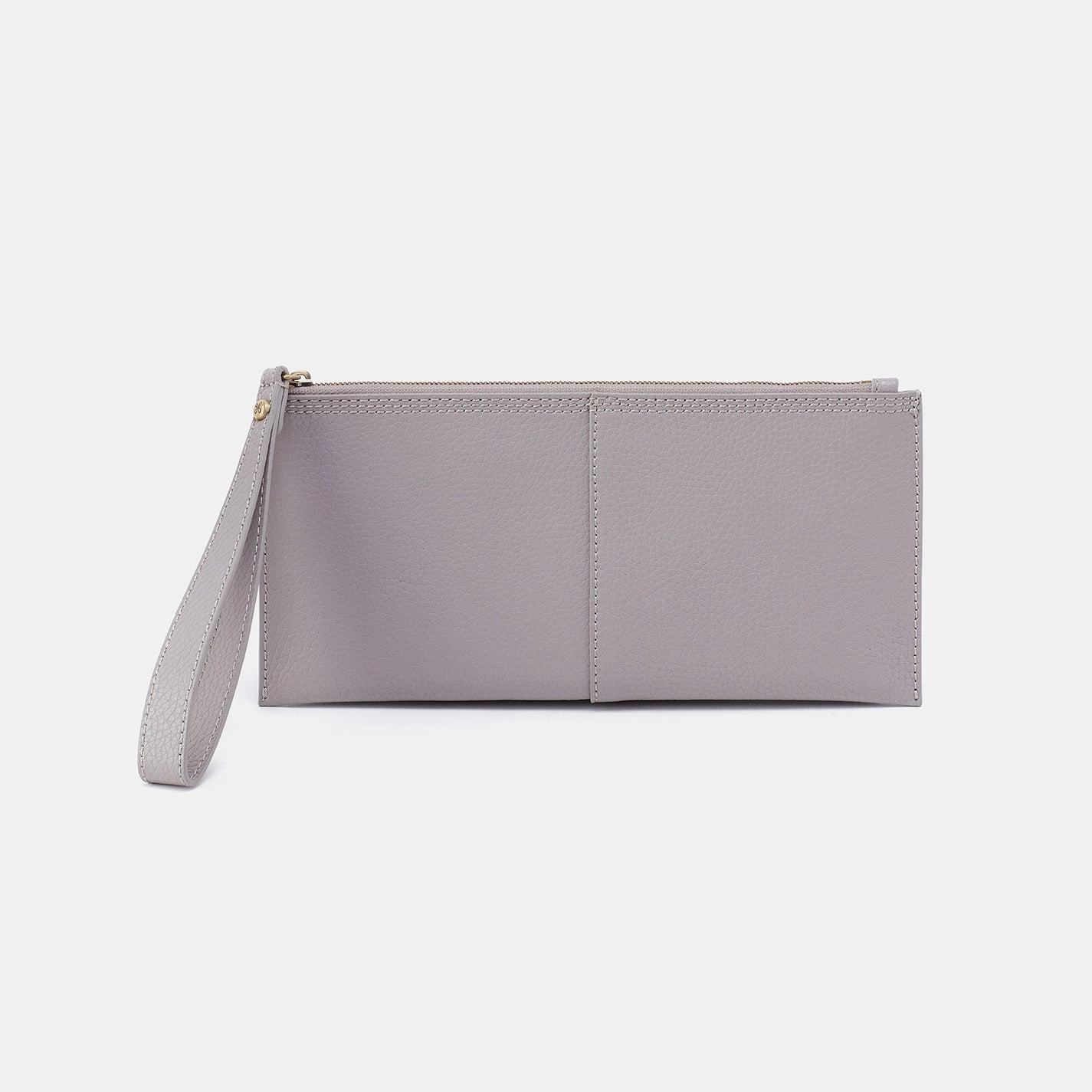 Vida Large Pouch in Micro Pebbled Leather - Morning Dove Grey Elegant Texture