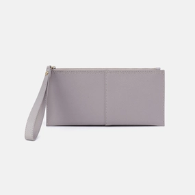 Elegant Edge Vida Large Pouch in Micro Pebbled Leather - Morning Dove Grey