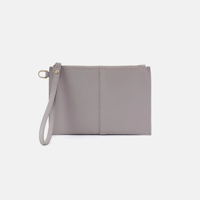 Quality Finish Minimal Look Vida Small Pouch in Micro Pebbled Leather - Morning Dove Grey