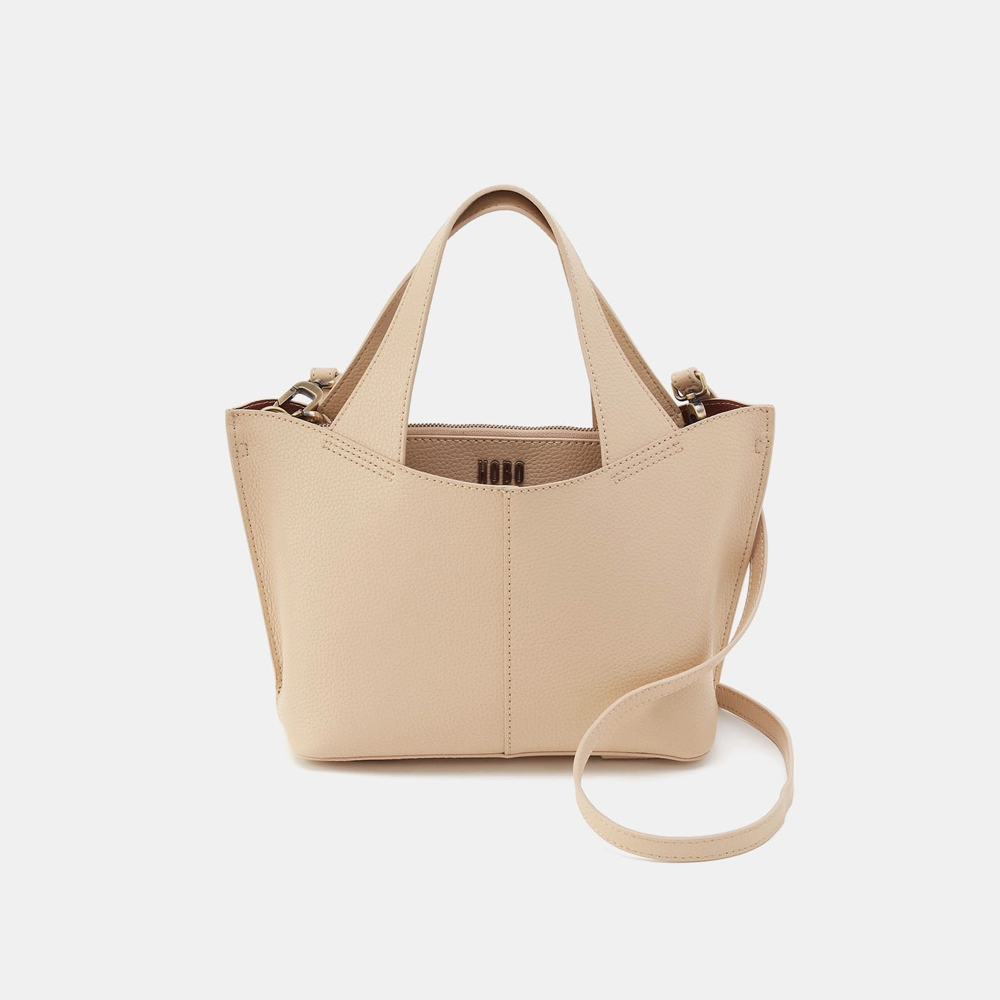 Vida Small Tote in Micro Pebbled Leather - Almond Compact Function