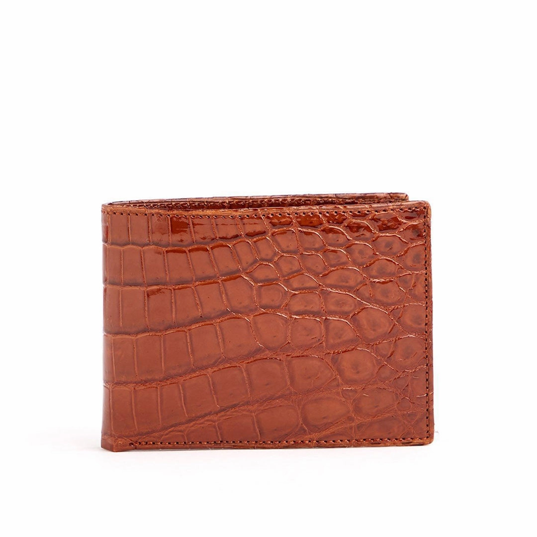 Fashion Statement Wallet - Classic Slim Bi-Fold, Cognac Crocodile