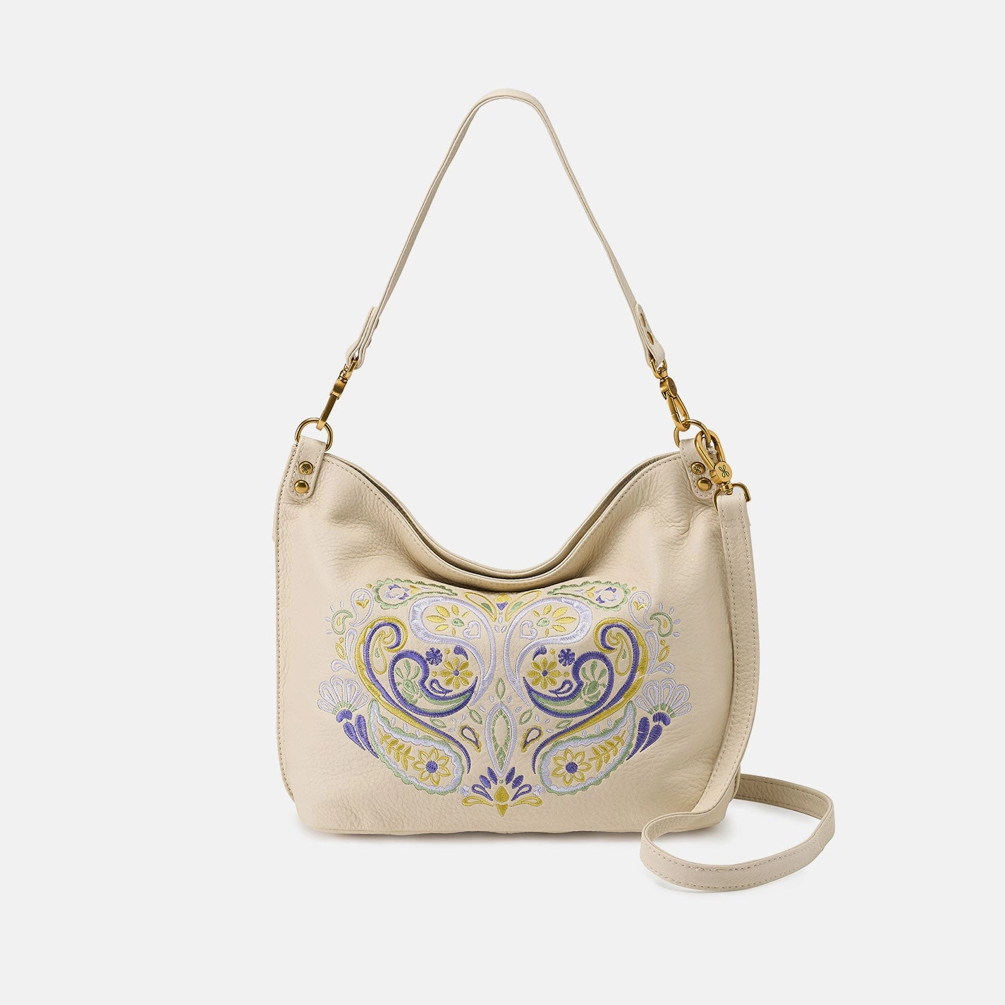 Pier Shoulder Bag In Pebbled Leather - Embroidered Birch Compact Storage