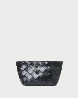 Melina Black Woven Leather Clutch Large-capacity carry