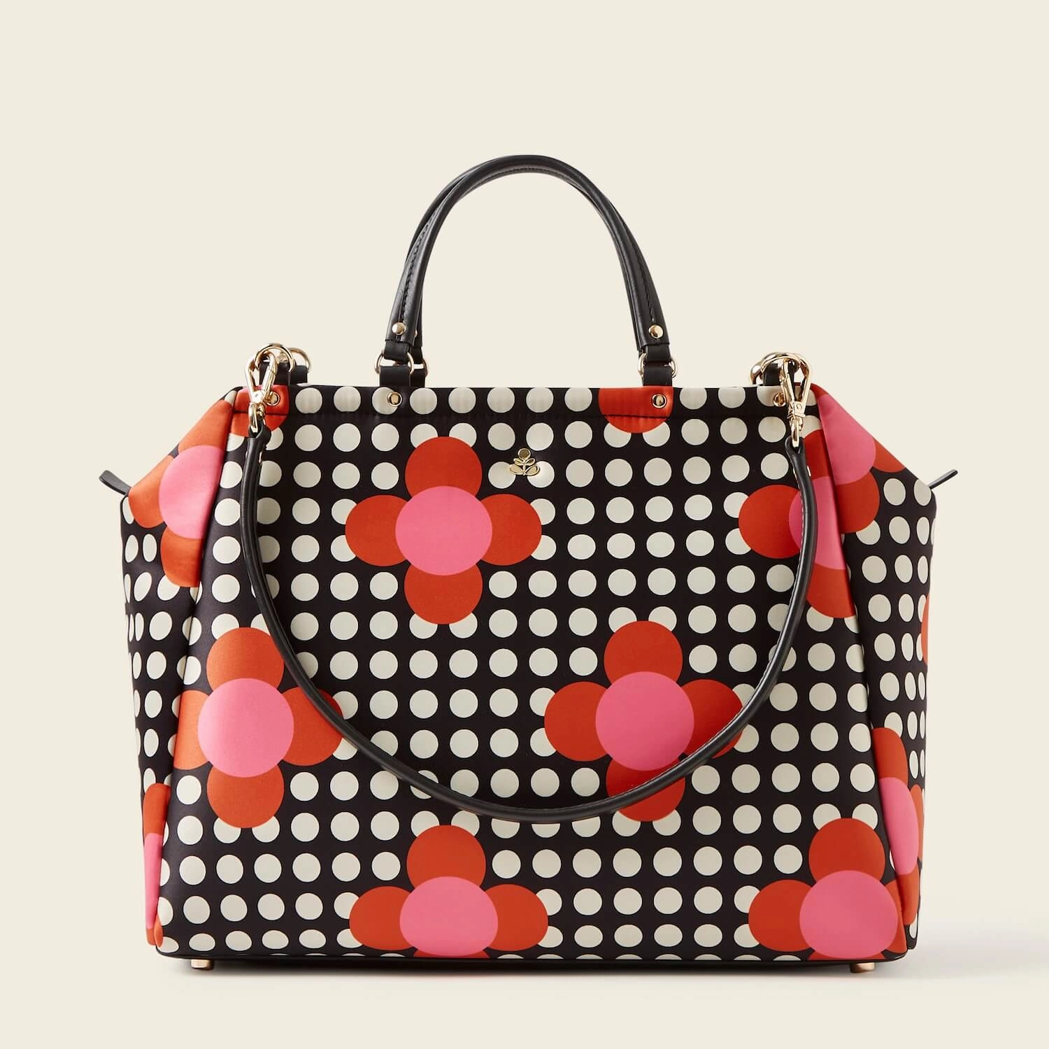 Functional Everyday Portable Companion Opera Big Tote - Fuchsia Flower Polka Dot