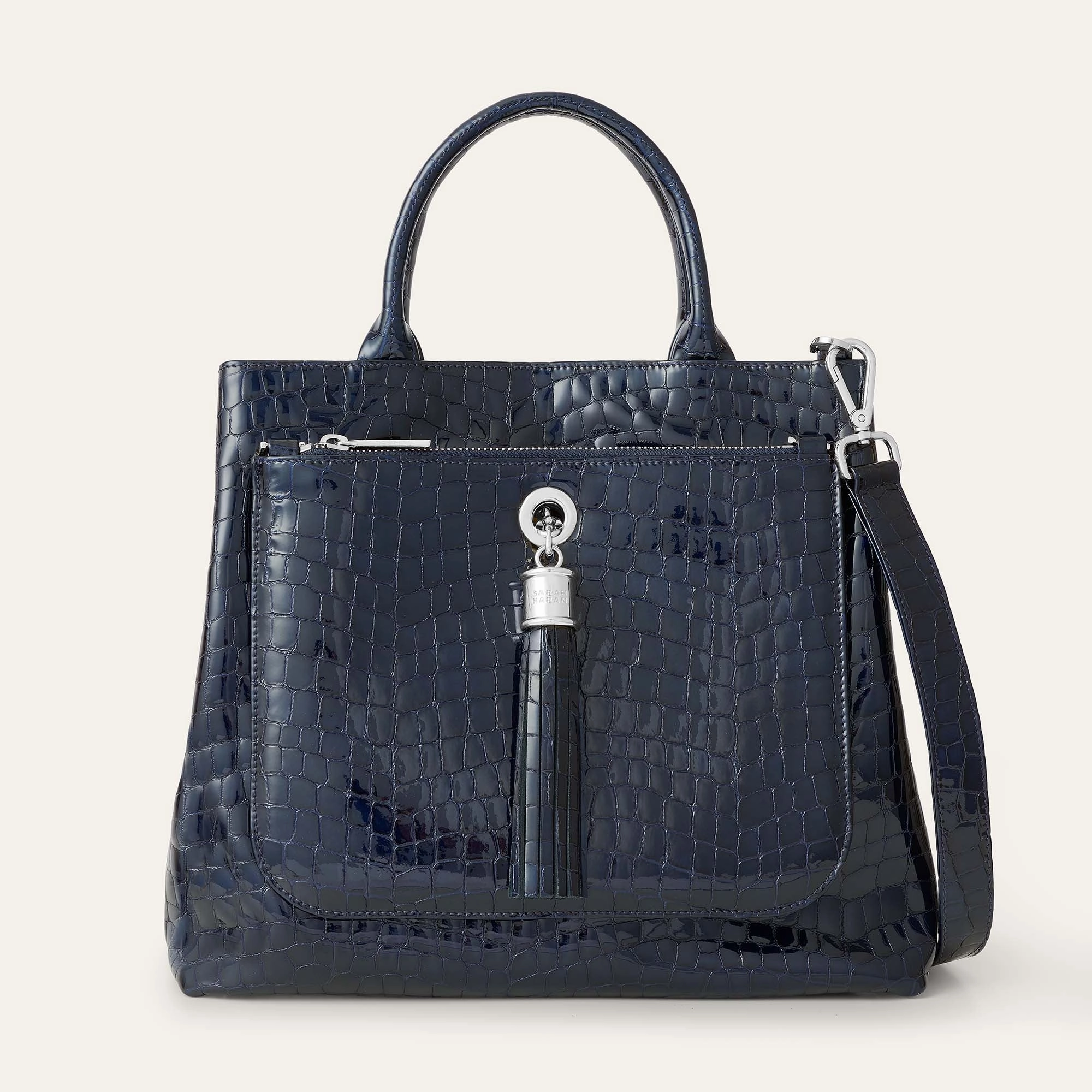 Dahlia Tote | Navy Patent Croc with Silver hardware Classic Companion