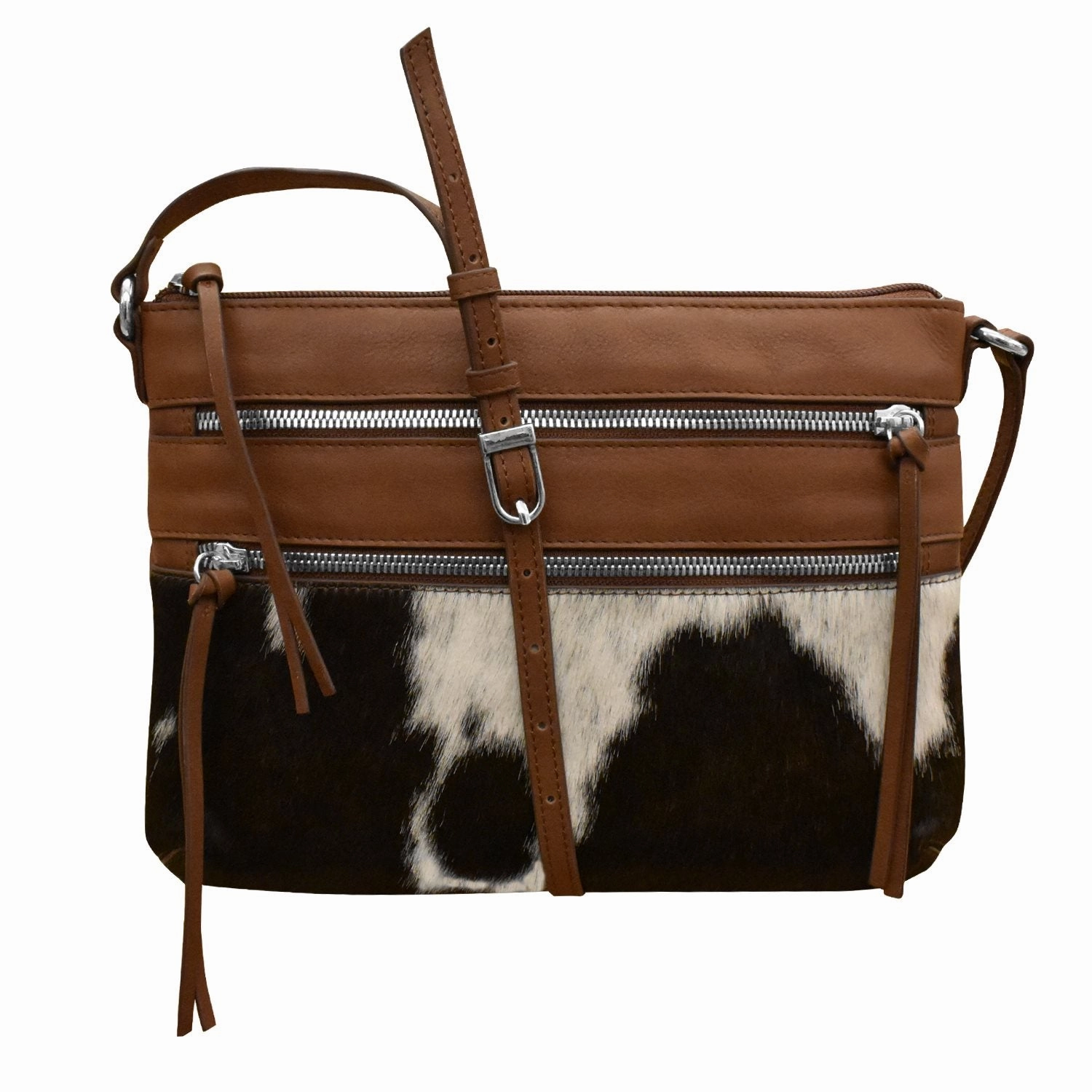 ILI New York Triple Zip Haircalf Crossbody Bag Style 6182H Timeless Design