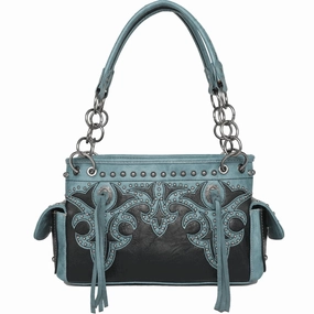 Timeless Function Western Concealed Carry Black/Turquoise Shoulder Bag