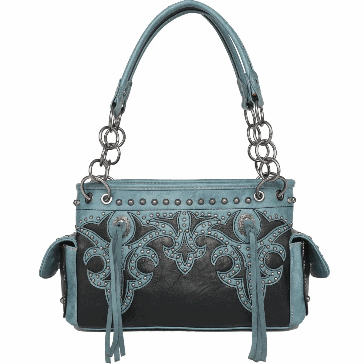 Compact Solution Everyday Use Western Concealed Carry Black/Turquoise Shoulder Bag