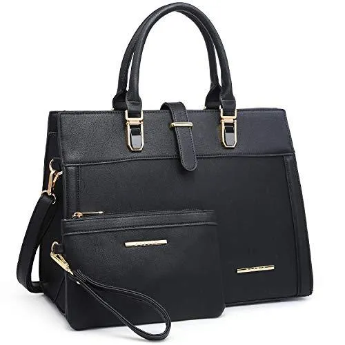 Women Flap-over Belt Top Handle Tote Satchel Purse Work Bag Matching Wristlet bag l Dasein Sophisticated Simplicity