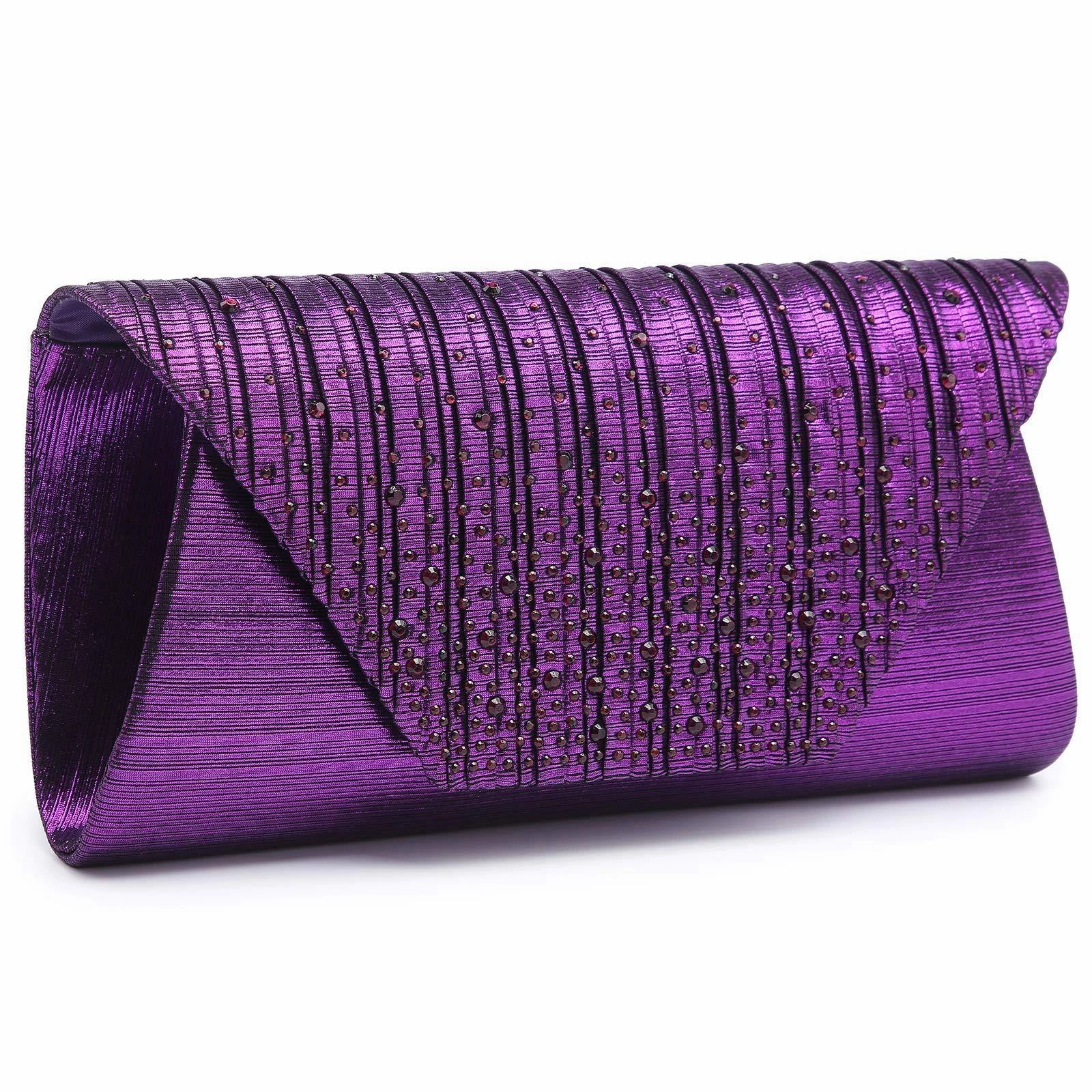 Metal Detail Women Glitter Rhinestone Wedding Evening Purse Envelope Clutch Dasein